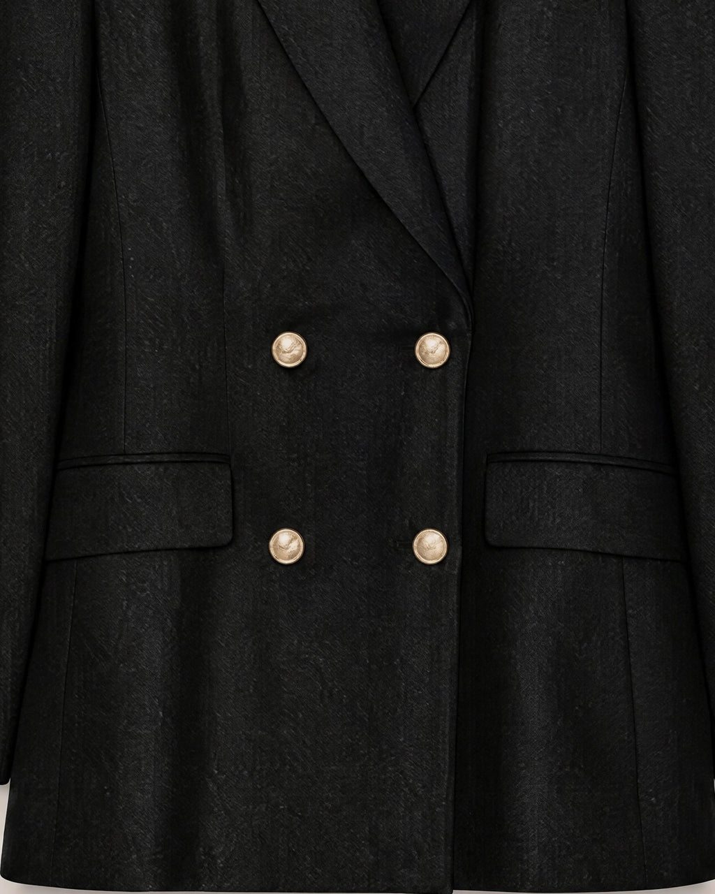Blazer croisé Habous noir, détail des boutons dorés