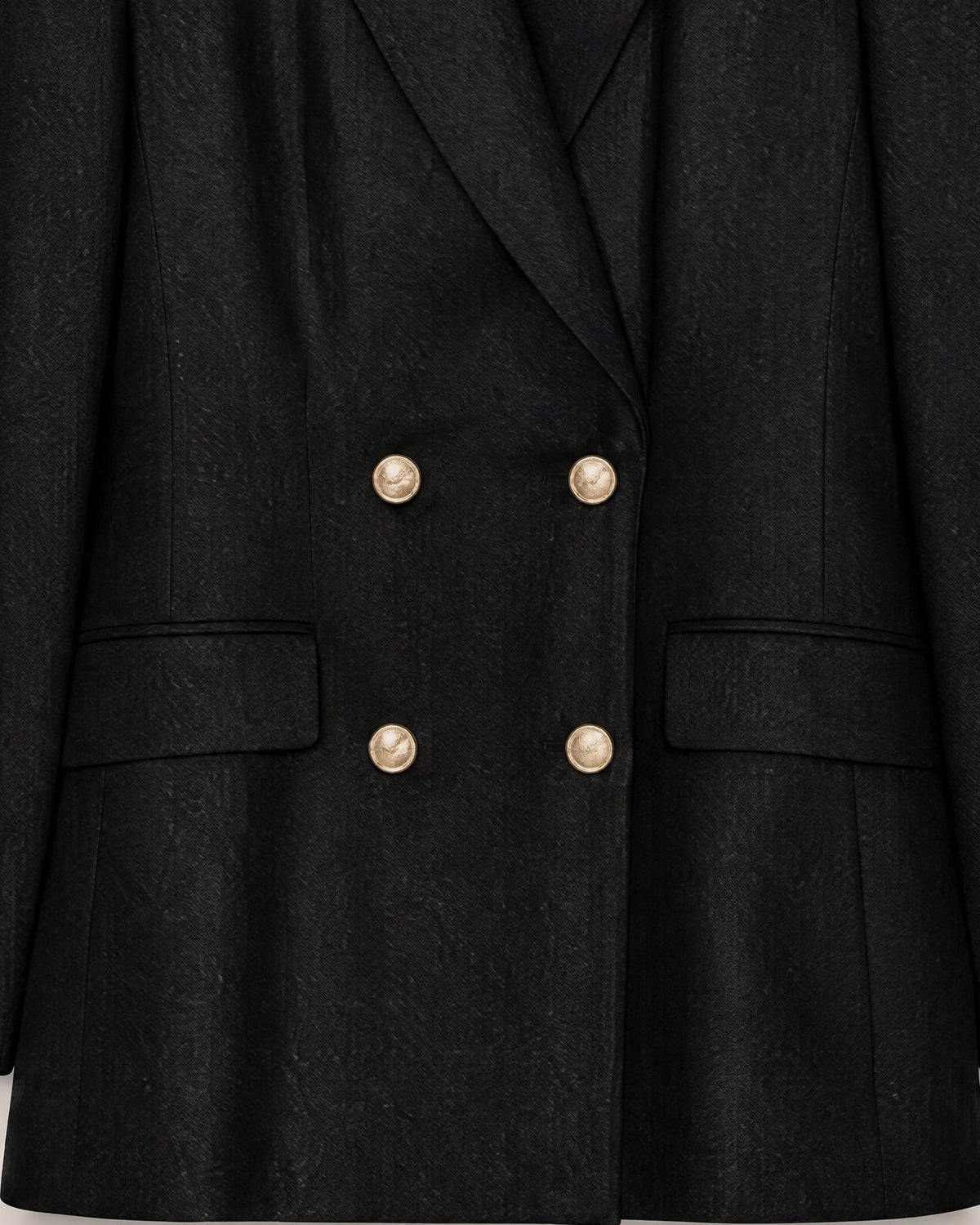Blazer croisé Habous noir, détail des boutons dorés