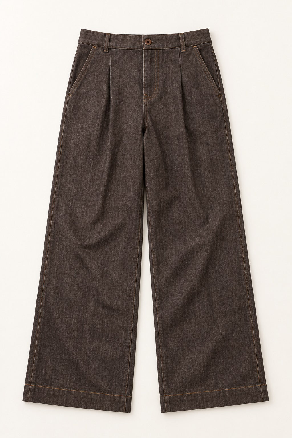 Pantalon large brun chiné, vue de face