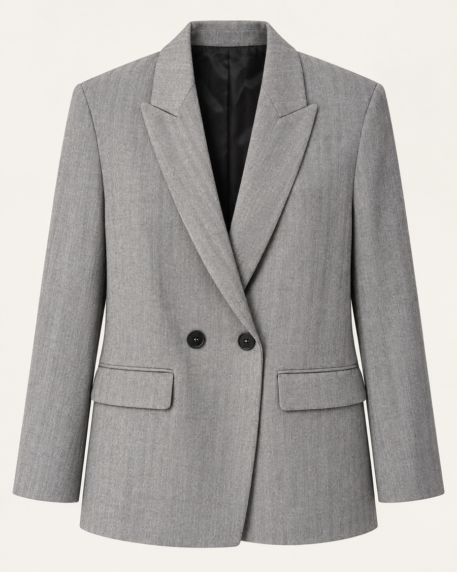 Blazer Maârif gris chiné — vue de face, deux boutons noirs côte à côte